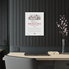 Load image into Gallery viewer, Chateau Beaulieu Wine Label Print on Acrylic Panel 16x20