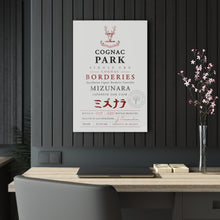 Load image into Gallery viewer, Cognac Park Mizunara Label Print on Acrylic Panel 20x30 hung