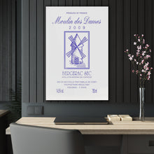 Load image into Gallery viewer, Moulin Des Dames Wine Label Print on Acrylic Panel 24x36 hung