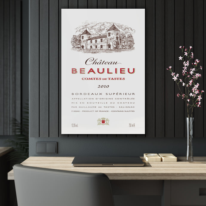 Chateau Beaulieu Wine Label Print on Acrylic Panel 24x36 hung