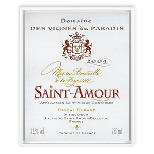 Wine Label Themed Artwork - Saint Amour Wine Label Print on Canvas in a Floating Frame