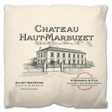Load image into Gallery viewer, Indoor Outdoor Pillows Chateau Haut Marbuzet Wine Label Print