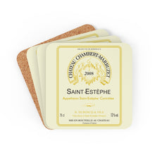 Load image into Gallery viewer, Wine Label Themed Gifts - Chateau Chambert-Marbuzet bottle Label Corkwood Coaster Set of 4
