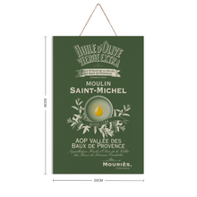 Load image into Gallery viewer, Kitchen Wall Decor - Moulin St Michel Olive Oil  Label Print on Wooden Plaque 8" x 12" Made in the USA
