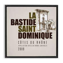 Load image into Gallery viewer, Wine Label Themed Artwork - La Bastide Saint Dominique Winery Cotes du Rhone Label Print on Canvas in a Floating Frame