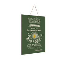 Load image into Gallery viewer, Kitchen Wall Decor - Moulin St Michel Olive Oil  Label Print on Wooden Plaque 8" x 12" Made in the USA