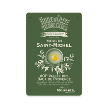 Load image into Gallery viewer, Kitchen Decor - Moulin St Michel Olive Oil Label Print on Metal Plate 8" x 12" Made in the USA