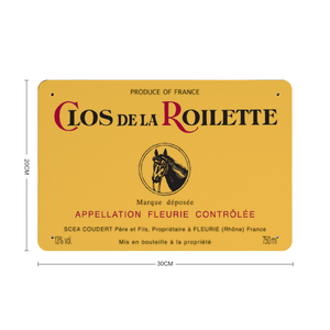 Wine Label Themed Decor - Clos de la Roilette Wine Label Print on Metal Plate 8" x 12" Made in the USA