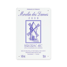 Load image into Gallery viewer, Wine Label Themed Wall Decor - Moulin des Dames Label Print on Metal Plate 8" x 12" Made in the USA