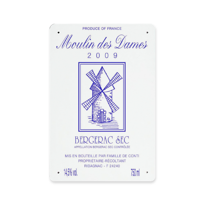 Wine Label Themed Wall Decor - Moulin des Dames Label Print on Metal Plate 8