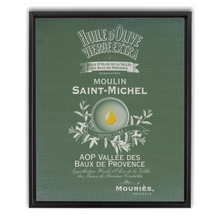 Load image into Gallery viewer, Kitchen Themed Artwork - Moulin St Michel Olive Oil Label Print on Canvas in a Floating Frame