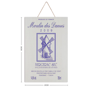 Wine Label Themed Wall Decor - Moulin des Dames Label Print on Wooden Plaque 8" x 12" Made in the USA