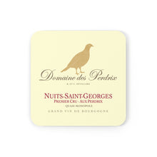 Load image into Gallery viewer, Wine Label Themed Gifts - Domaine des Perdrix bottle Label Back Corkwood Coaster Set of 4