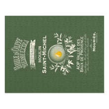 Load image into Gallery viewer, Kitchen Themed Jigsaw Puzzles - Moulin Saint Michel Olive Oil Label Print on 252 or 500 Pieces Puzzle - Made in America