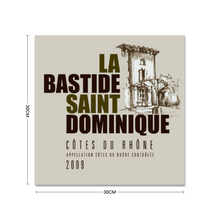Load image into Gallery viewer, Wine Label Themed Wall Decor - La Bastide Saint Dominique Winery Cotes du Rhone Label Print on Metal Plate 12" x 12" Made in the USA