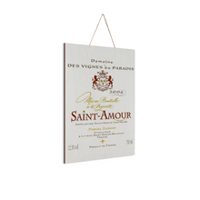 Load image into Gallery viewer, Wine Label Themed Decor - Saint Amour Wine  Label Print on Wooden Plaque 8" x 12" Made in the USA