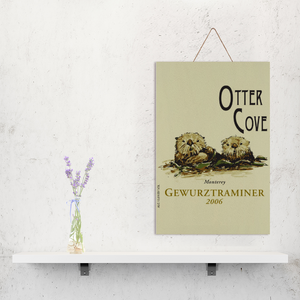 Wine Label Themed Wall Decor - Otter Cove Label Print on Wooden Plaque 8" x 12" Made in the USA