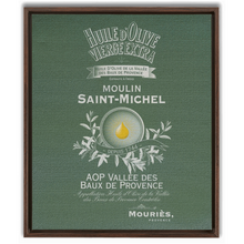 Load image into Gallery viewer, Kitchen Themed Artwork - Moulin St Michel Olive Oil Label Print on Canvas in a Floating Frame