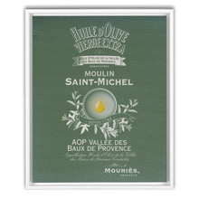 Load image into Gallery viewer, Kitchen Themed Artwork - Moulin St Michel Olive Oil Label Print on Canvas in a Floating Frame