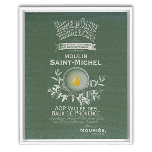 Kitchen Themed Artwork - Moulin St Michel Olive Oil Label Print on Canvas in a Floating Frame