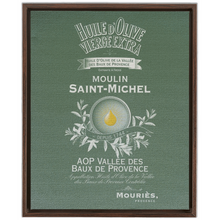 Load image into Gallery viewer, Kitchen Themed Artwork - Moulin St Michel Olive Oil Label Print on Canvas in a Floating Frame