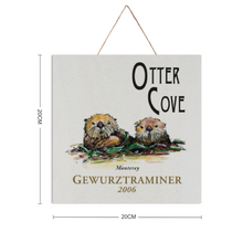 Load image into Gallery viewer, Wine Label Themed Wall Decor - Otter Cove Label Print on Wooden Plaque 8" x 8" Made in the USA