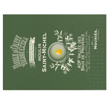 Load image into Gallery viewer, Kitchen Themed Jigsaw Puzzles - Moulin Saint Michel Olive Oil Label Print on 252 or 500 Pieces Puzzle - Made in America