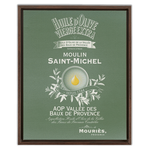 Kitchen Themed Artwork - Moulin St Michel Olive Oil Label Print on Canvas in a Floating Frame