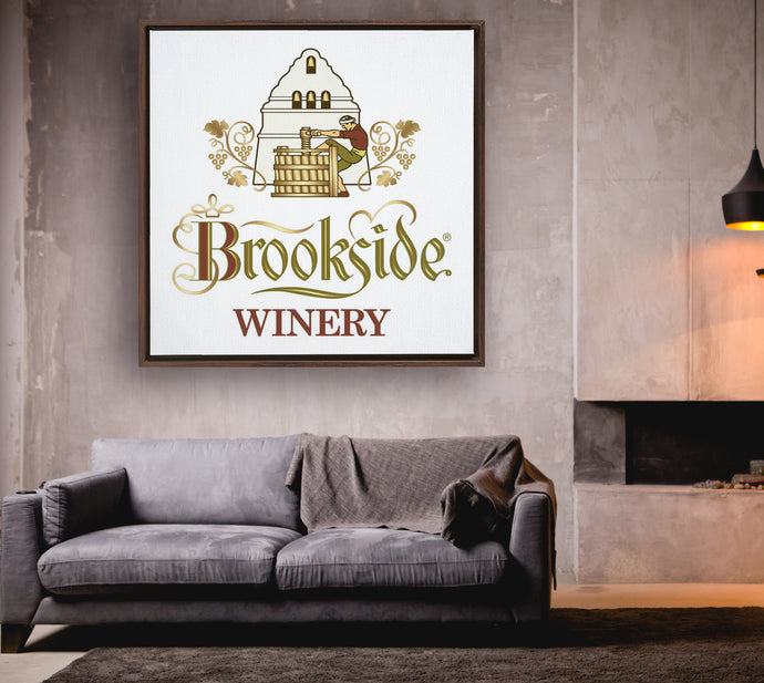 Wine Label Themed Artwork - Brookside Winery Label Print on Canvas in a Floating Frame