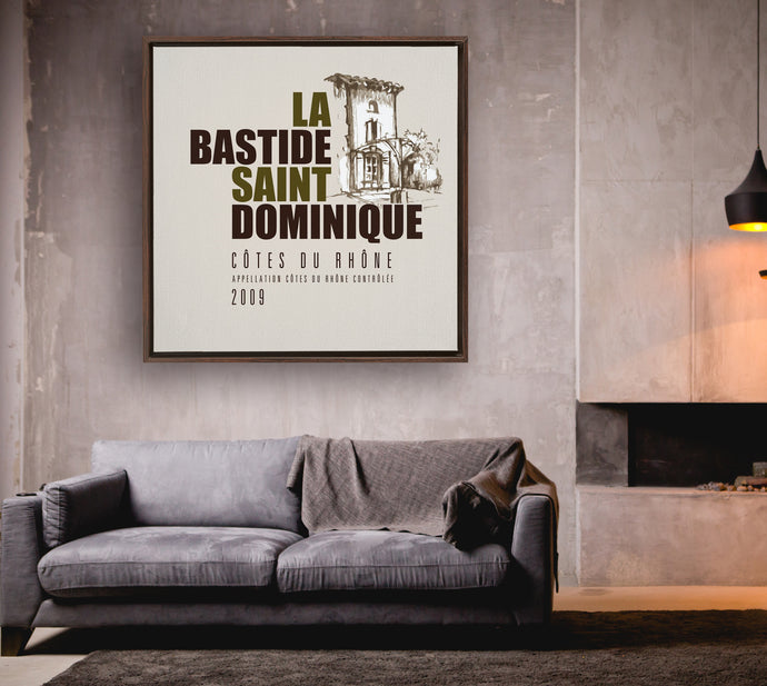 Wine Label Themed Artwork - La Bastide Saint Dominique Winery Cotes du Rhone Label Print on Canvas in a Floating Frame