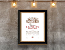 Load image into Gallery viewer, Wine Label Themed Art Print  on Archival Paper - Chateau Beaulieu Fine Art Prints