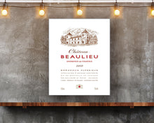 Load image into Gallery viewer, Winery Gifts - Wine Room Decor - Chateau Beaulieu Wine Label Printed on Eco-Friendly Recycled Aluminum