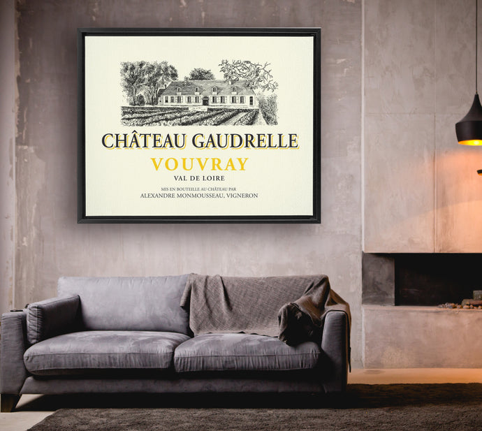 Wine Label Themed Artwork - Chateau Gaudrelle Wine Label Print on Canvas in a Floating Frame