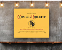 Load image into Gallery viewer, Wine Label Themed Artwork - Clos De La Roilette Wine Label Printed on Rectangular Eco-Friendly Recycled Aluminum hung on wall
