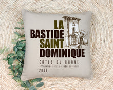 Load image into Gallery viewer, Indoor Outdoor Pillows La Bastide Saint Dominique Winery Cotes du Rhone Wine Label Print