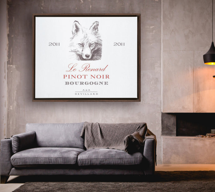 Wine Label Themed Artwork - Le Renard Pinot Noir Wine Label Print on Canvas in a Floating Frame