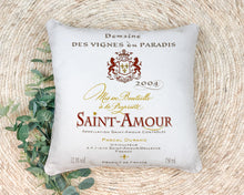 Load image into Gallery viewer, Indoor Outdoor Pillows Saint Amour Wine Label Print