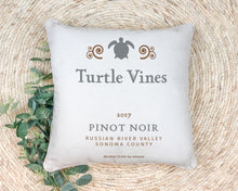 Load image into Gallery viewer, Indoor Outdoor Pillows Turtle Vines Pinot Noir Wine Label Print