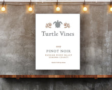 Load image into Gallery viewer, Turtle Vines Wine Label printed on recycled aluminum in situ
