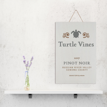 Load image into Gallery viewer, Wine Label Themed Wall Decor - Turtle Vines Wine  Label Print on Wooden Plaque 8" x 12" Made in the USA