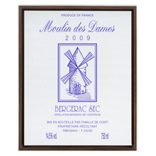 Load image into Gallery viewer, Wine Label Themed Artwork - Moulin des Dames Label Print on Canvas in a Floating Frame