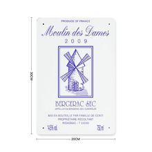 Load image into Gallery viewer, Wine Label Themed Wall Decor - Moulin des Dames Label Print on Metal Plate 8" x 12" Made in the USA