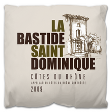 Load image into Gallery viewer, Indoor Outdoor Pillows La Bastide Saint Dominique Winery Cotes du Rhone Wine Label Print