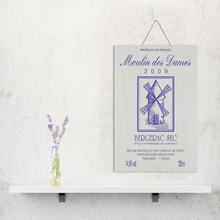 Load image into Gallery viewer, Wine Label Themed Wall Decor - Moulin des Dames Label Print on Wooden Plaque 8" x 12" Made in the USA