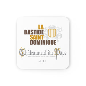 Winery Themed Gifts - La Bastide St Dominique Chateauneuf du Pape Label Back Corkwood Coaster Set of 4