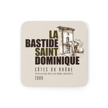 Load image into Gallery viewer, Wine Label Themed Gifts - La Bastide Saint Dominique Winery Cotes du Rhone Wine bottle Label Back Corkwood Coaster Set of 4