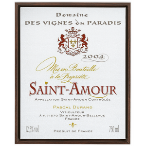 Wine Label Themed Artwork - Saint Amour Wine Label Print on Canvas in a Floating Frame