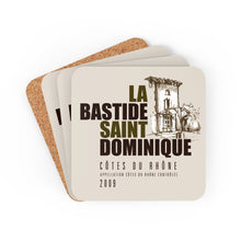 Load image into Gallery viewer, Wine Label Themed Gifts - La Bastide Saint Dominique Winery Cotes du Rhone Wine bottle Label Back Corkwood Coaster Set of 4