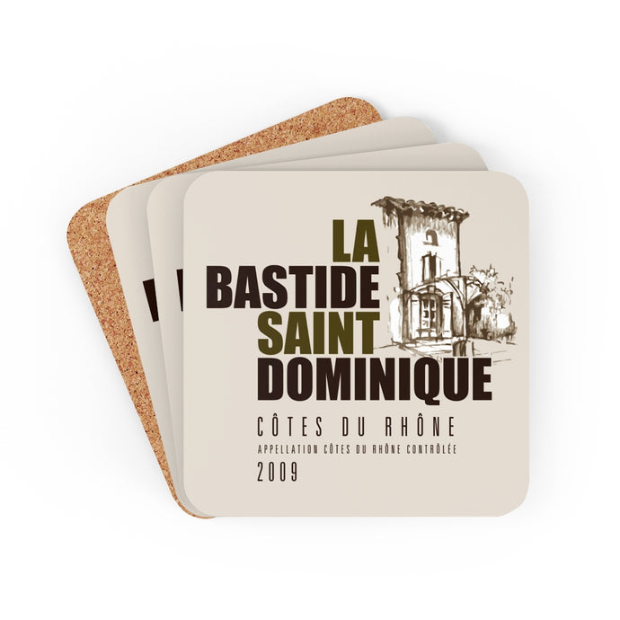 Wine Label Themed Gifts - La Bastide Saint Dominique Winery Cotes du Rhone Wine bottle Label Back Corkwood Coaster Set of 4