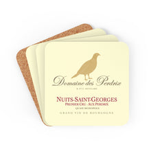 Load image into Gallery viewer, Wine Label Themed Gifts - Domaine des Perdrix bottle Label Back Corkwood Coaster Set of 4